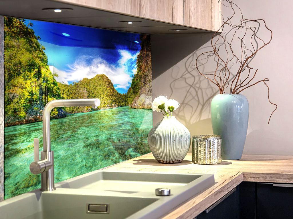 Tropical Lagoon View Wall Art – Glass Backsplash-BacksplashArtworks