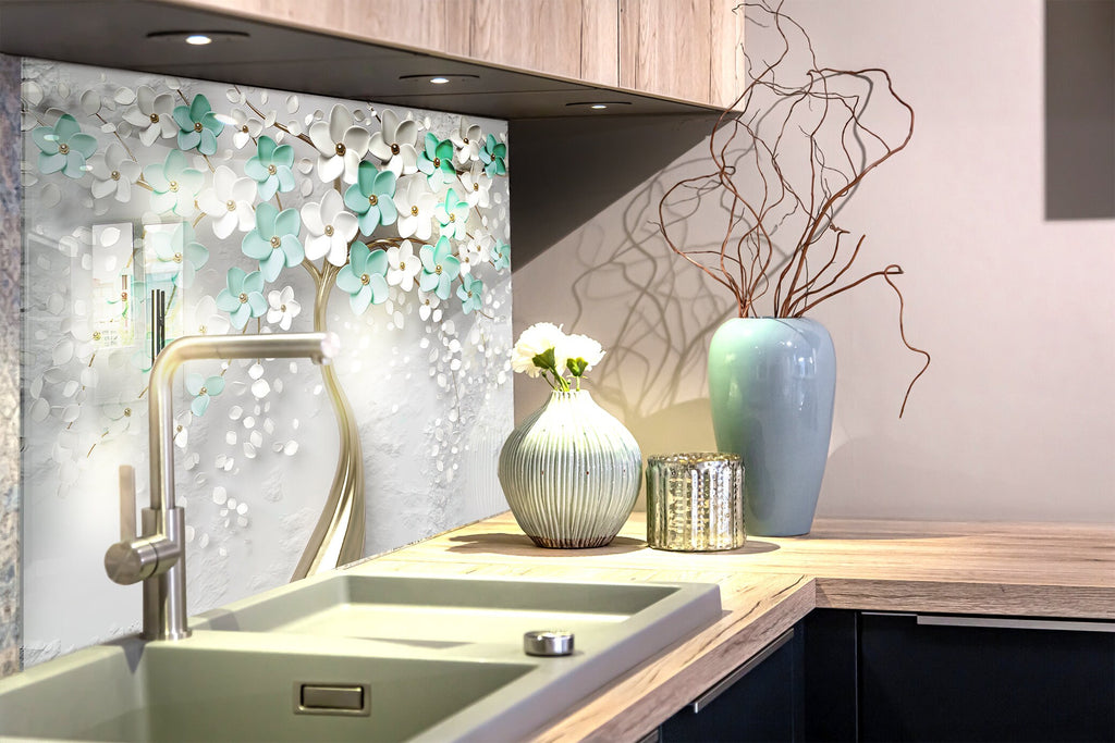 Botanical Floral Tempered Glass Backsplash-BacksplashArtworks