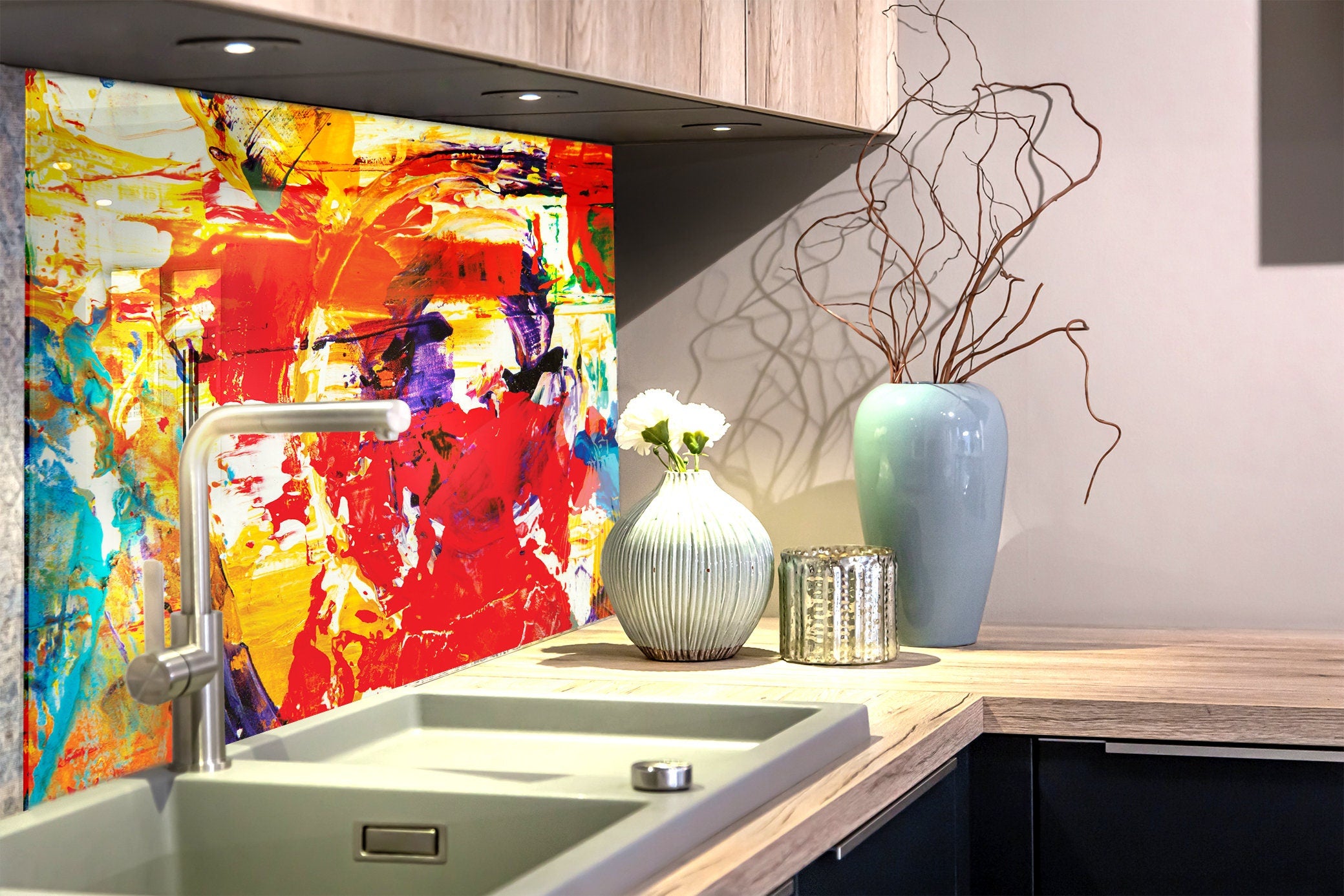 Kitchen Abstracter Abstract Expression Glass Kitchen | Backsplash Artworks ...