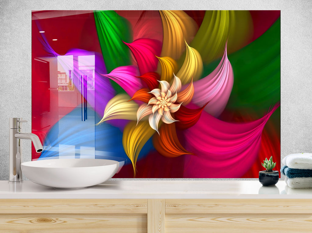 Floral Tempered Glass Backsplash-BacksplashArtworks