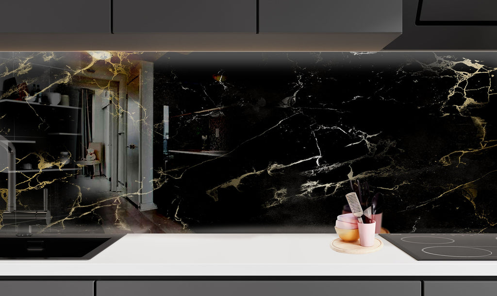 Midnight Marble - Glass Bathroom Backsplash-BacksplashArtworks