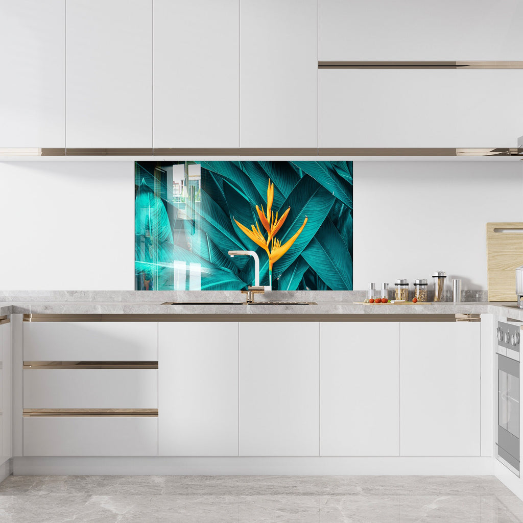 Botanical Floral Tempered Glass Backsplash-BacksplashArtworks