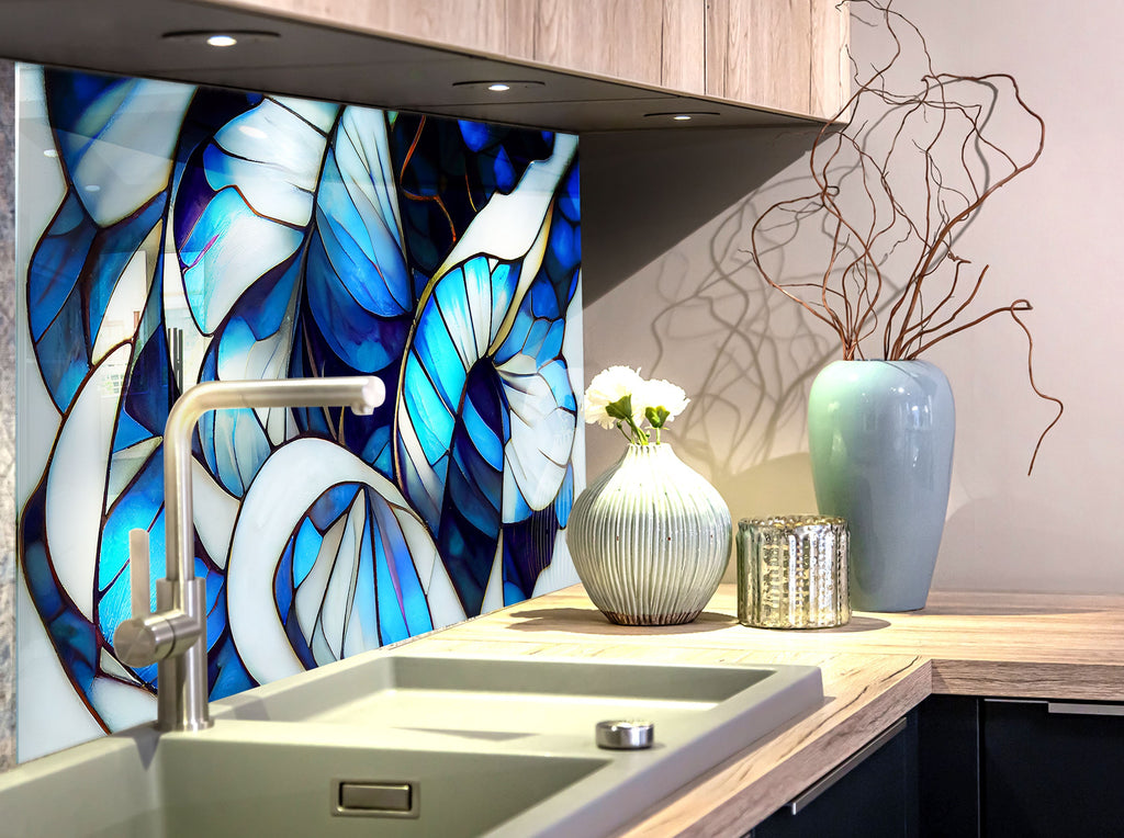 Elegant Ocean Wave Design - Glass Kitchen Backsplash-BacksplashArtworks