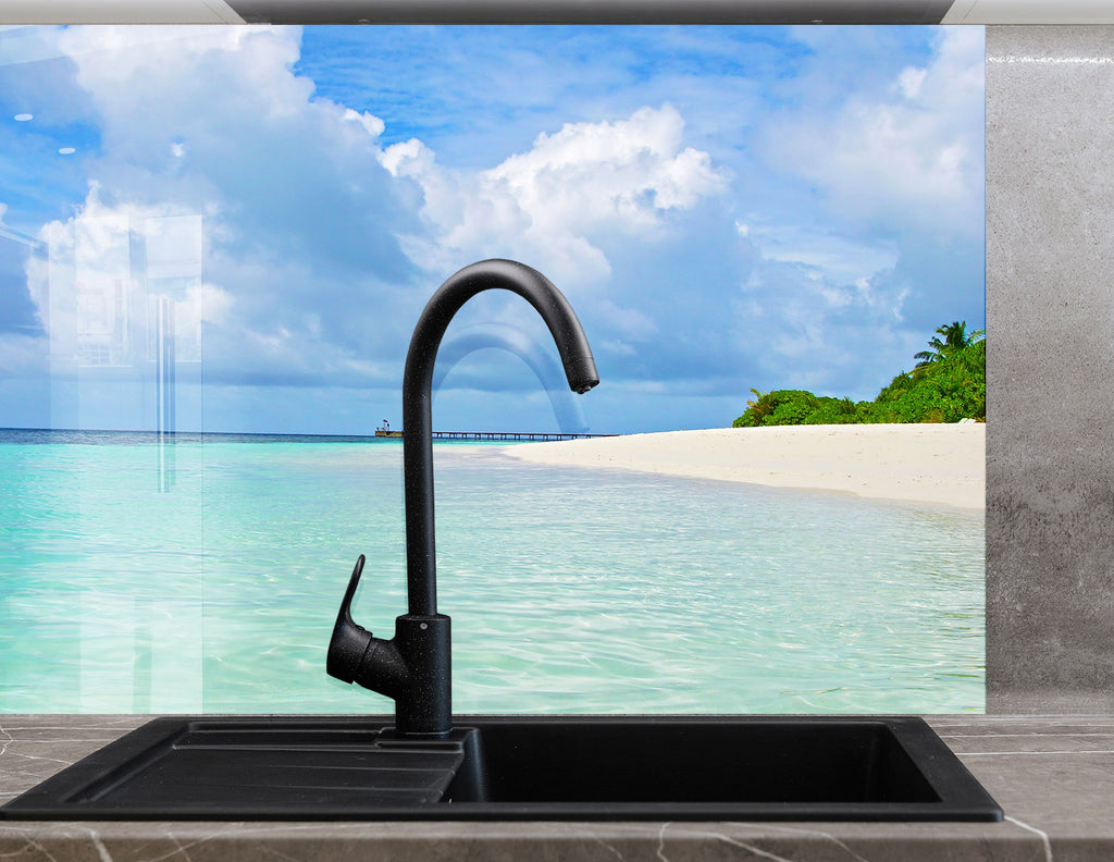 Tropical Beach Paradise Wall Art – Tempered Glass Kitchen Backsplash-BacksplashArtworks