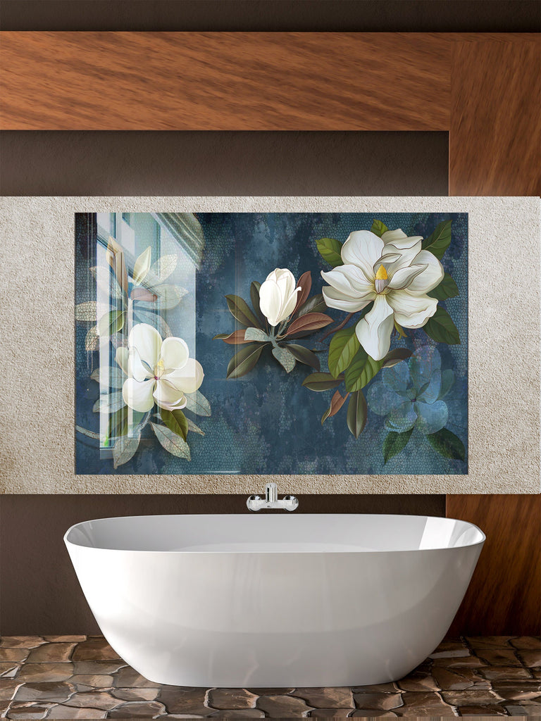 Botanical Floral Tempered Glass Backsplash-BacksplashArtworks