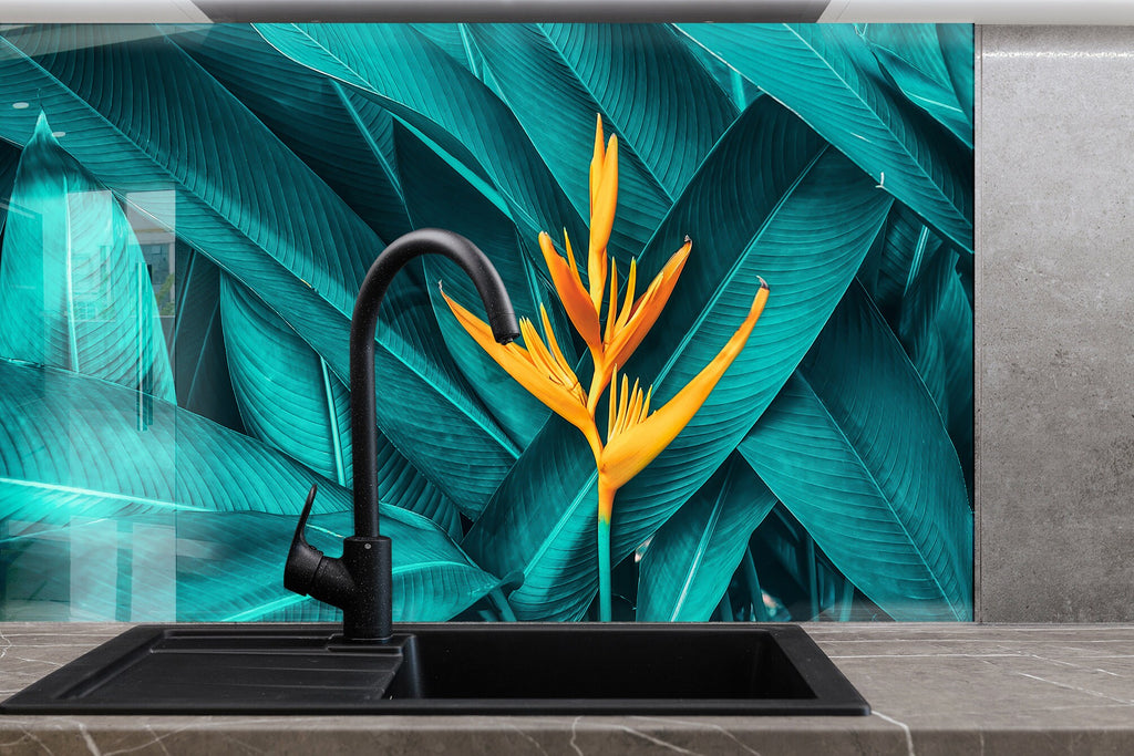 Botanical Floral Tempered Glass Backsplash-BacksplashArtworks