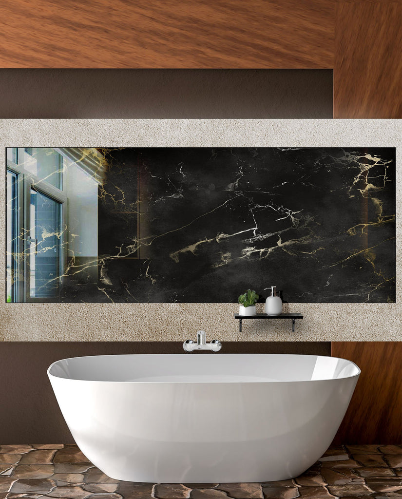 Midnight Marble - Glass Bathroom Backsplash-BacksplashArtworks