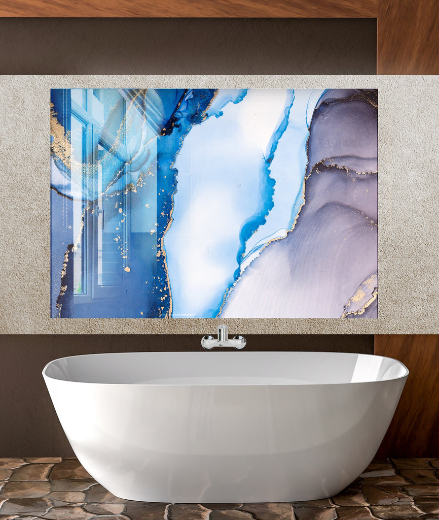 Elegant Blue &amp; Gold Marble - Glass Kitchen Backsplash-BacksplashArtworks