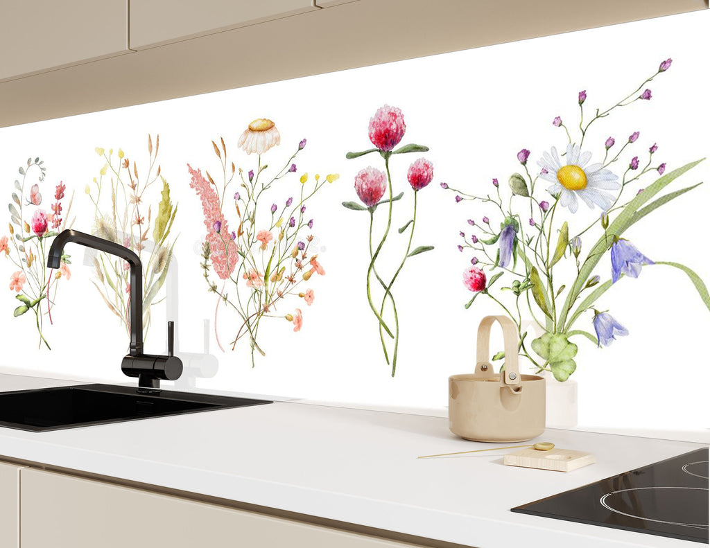 Colorful Flowers Tempered Glass Backsplash-BacksplashArtworks