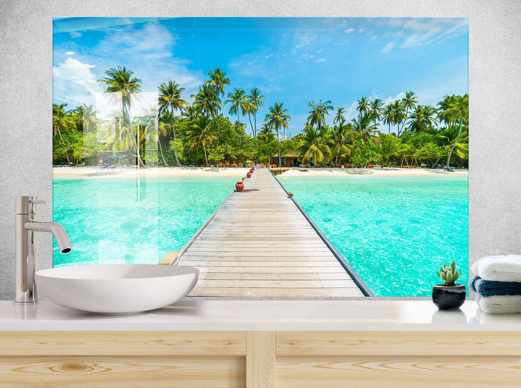 Tropical Paradise Pier View Wall Art – Glass Backsplash-BacksplashArtworks