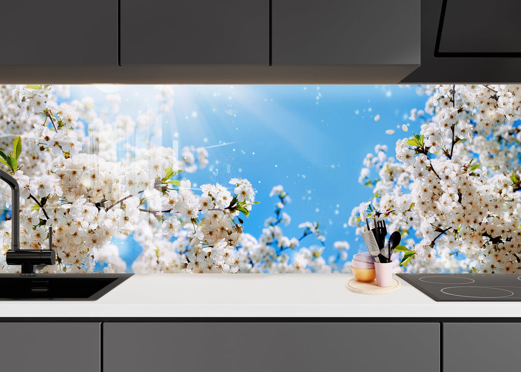 Botanical Floral Tempered Glass Backsplash-BacksplashArtworks