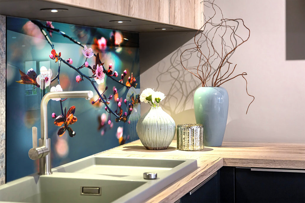 Botanical Floral Tempered Glass Backsplash-BacksplashArtworks