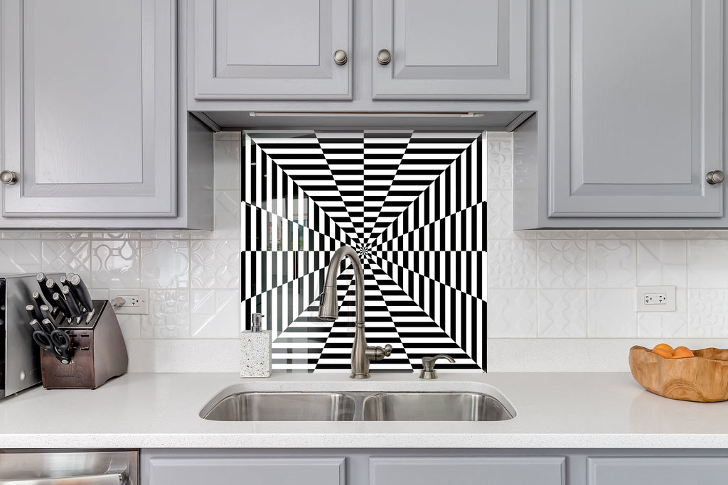 Optical Illusion - Glass Kitchen Backsplash-BacksplashArtworks