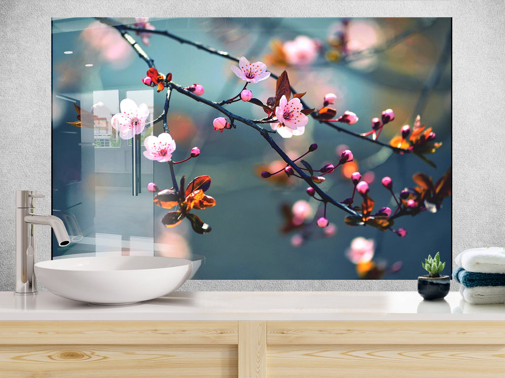 Botanical Floral Tempered Glass Backsplash-BacksplashArtworks