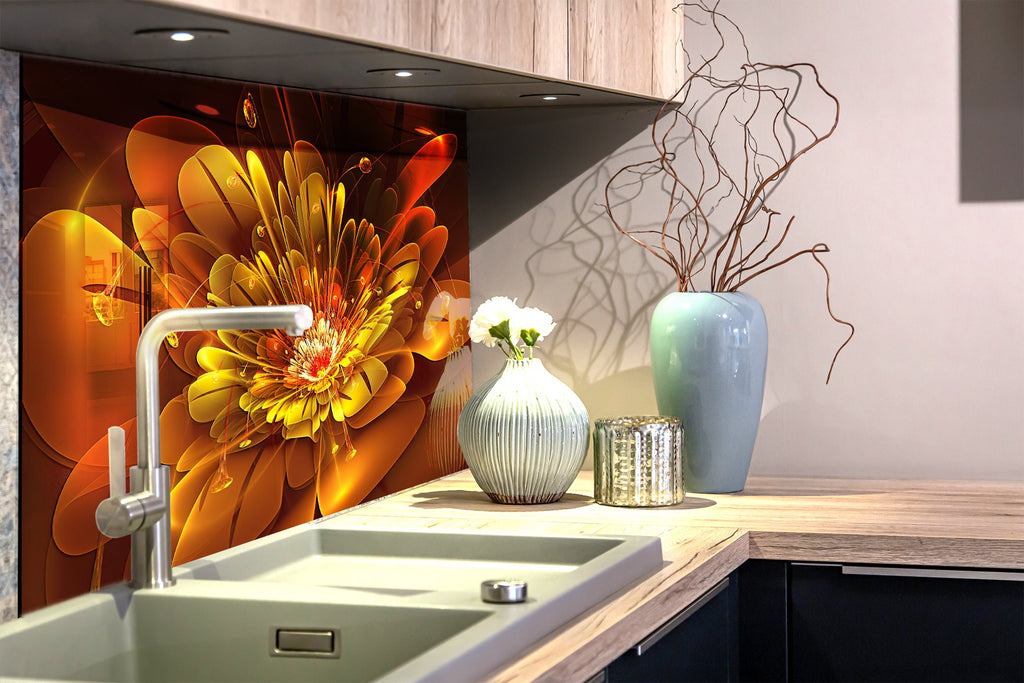 Botanical Floral Tempered Glass Backsplash-BacksplashArtworks