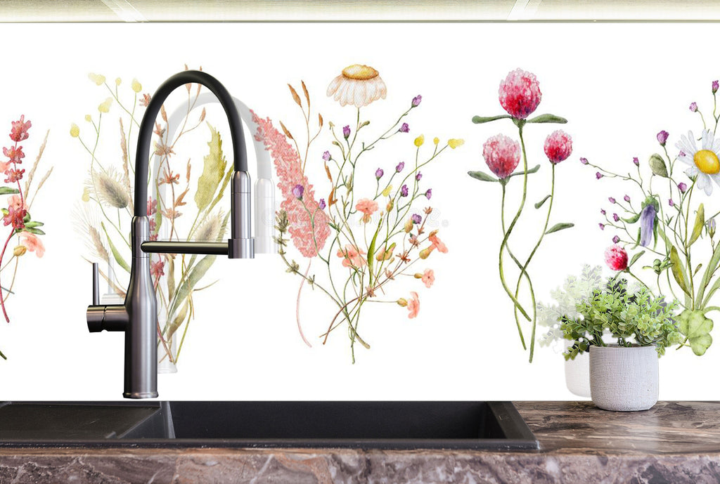 Colorful Flowers Tempered Glass Backsplash-BacksplashArtworks