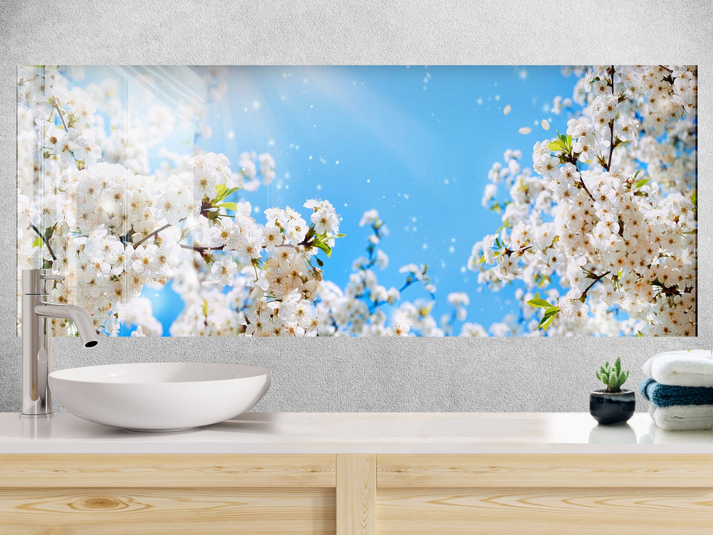 Botanical Floral Tempered Glass Backsplash-BacksplashArtworks