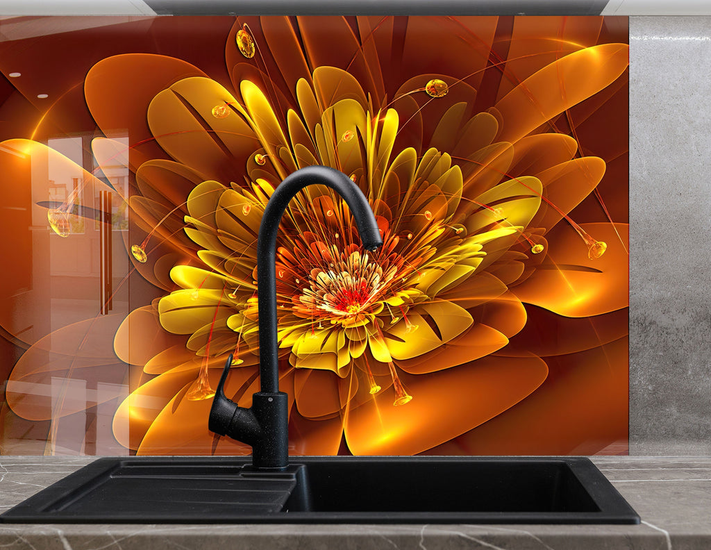Botanical Floral Tempered Glass Backsplash-BacksplashArtworks