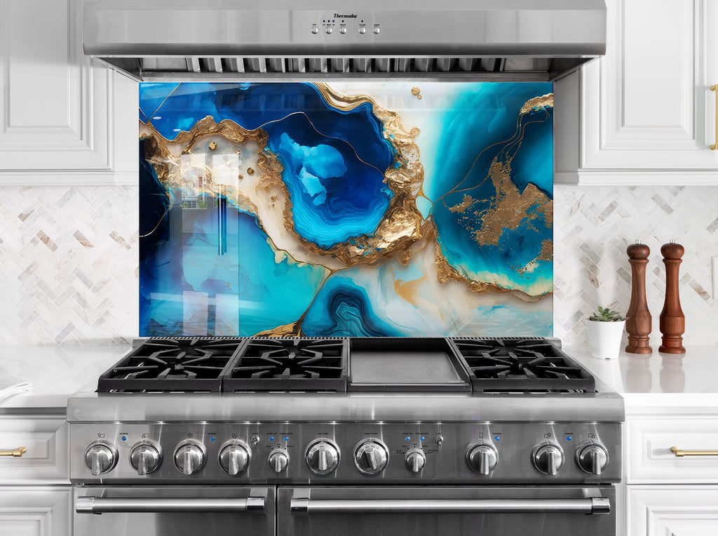 Blue Agate Geode - Glass Kitchen Backsplash-BacksplashArtworks
