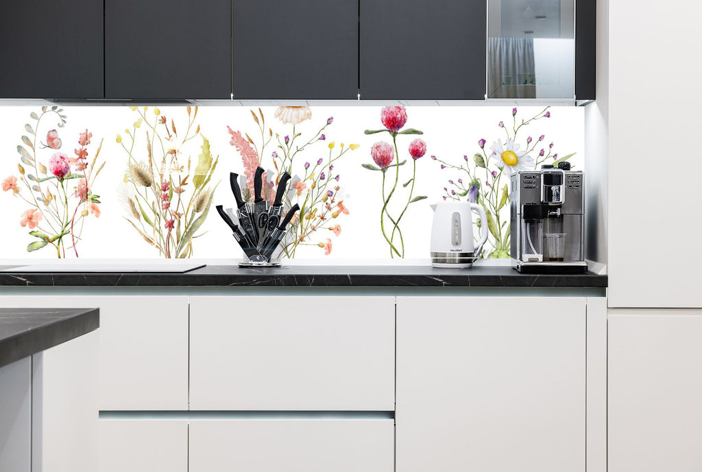 Colorful Flowers Tempered Glass Backsplash-BacksplashArtworks