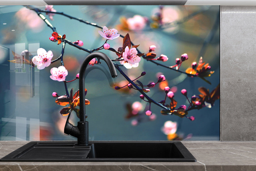 Botanical Floral Tempered Glass Backsplash-BacksplashArtworks