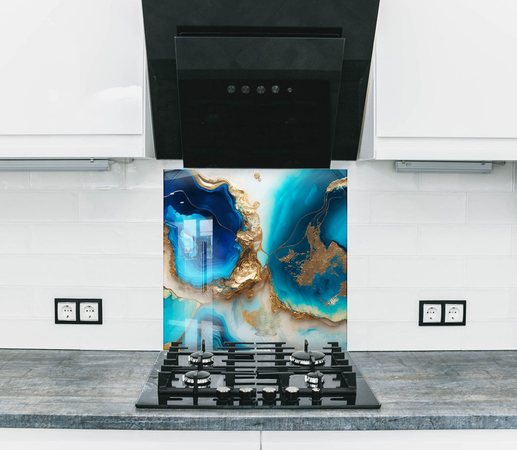 Blue Agate Geode - Glass Kitchen Backsplash-BacksplashArtworks