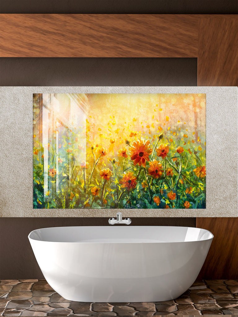 Botanical Floral Tempered Glass Backsplash-BacksplashArtworks