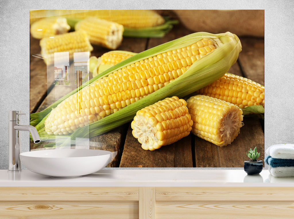 Fresh Corn on the Cob Glass Kitchen Backsplash – Harvest Time Design-BacksplashArtworks