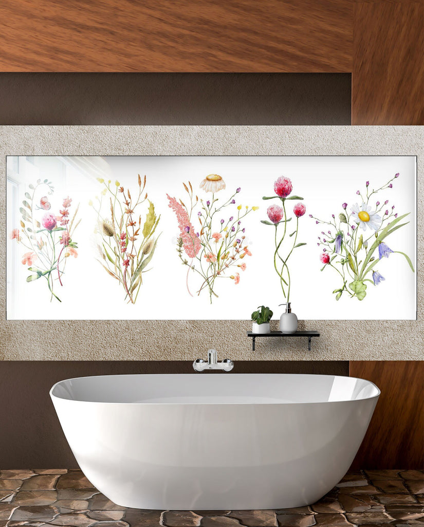 Colorful Flowers Tempered Glass Backsplash-BacksplashArtworks
