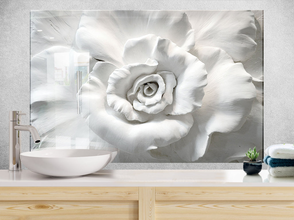 White Rose Tempered Glass Backsplash-BacksplashArtworks