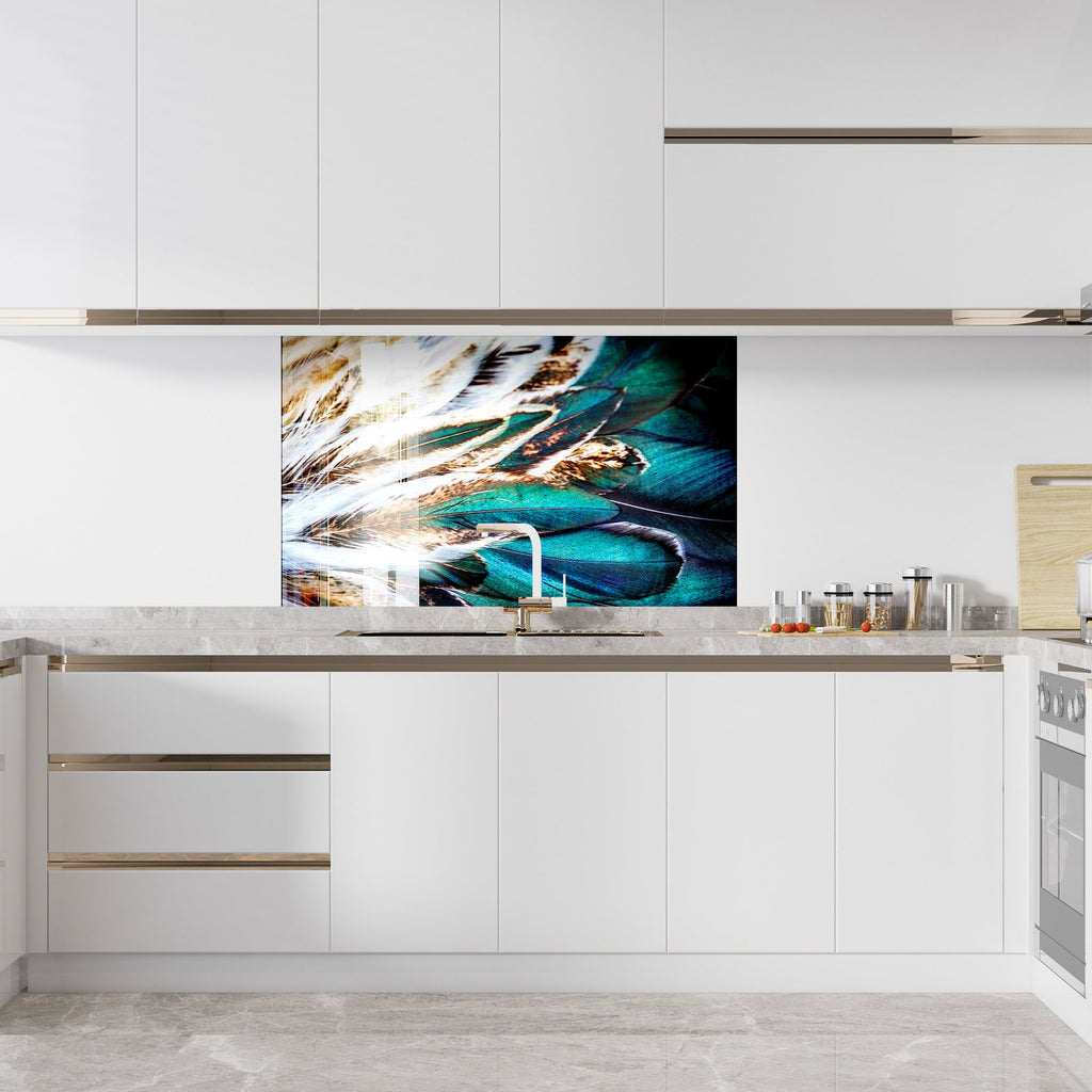 Exotic Feathers - Glass Kitchen Backsplash-BacksplashArtworks