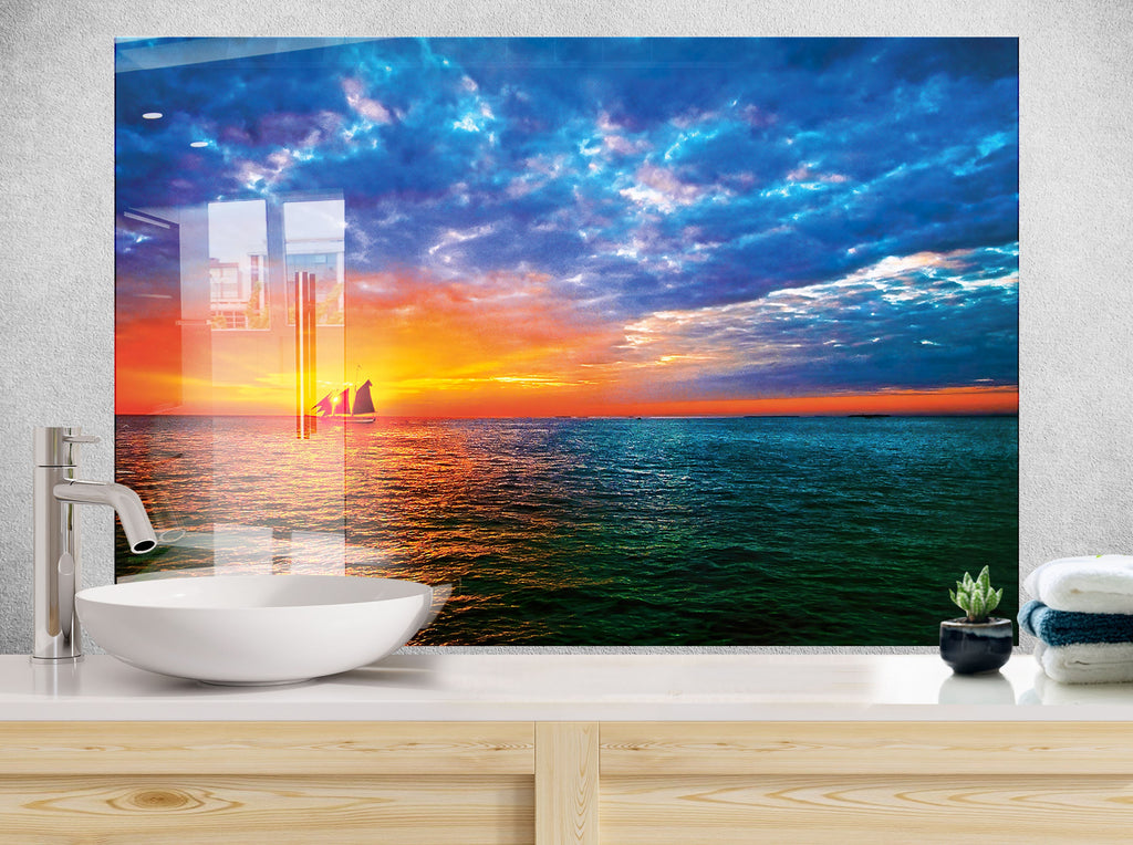 Sailing Sunset Ocean – Glass Kitchen Backsplash-BacksplashArtworks