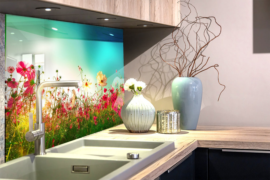 Botanical Floral Tempered Glass Backsplash-BacksplashArtworks