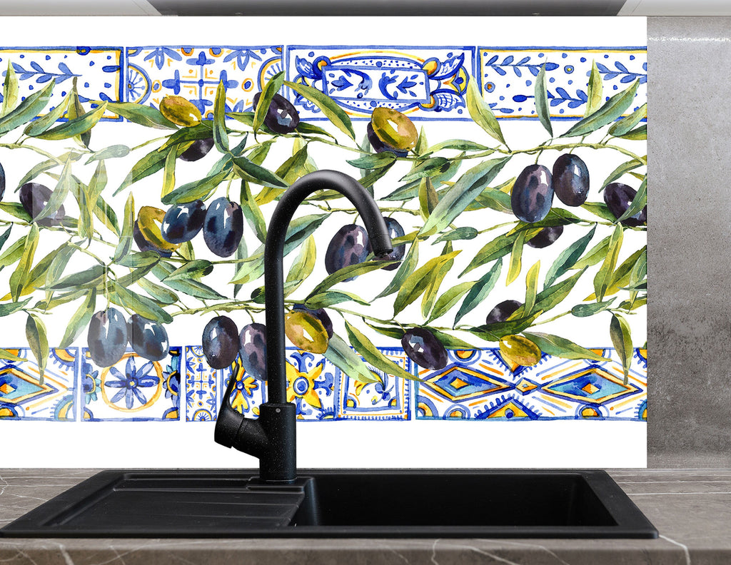 Olive Oil Glass Kitchen Backsplash – Rustic Olive Design with Tiles-BacksplashArtworks
