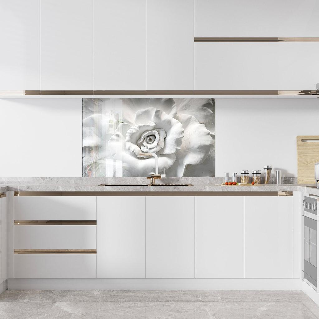White Rose Tempered Glass Backsplash-BacksplashArtworks