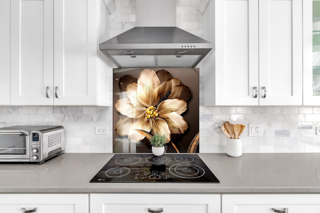 White Flower Tempered Glass Backsplash-BacksplashArtworks