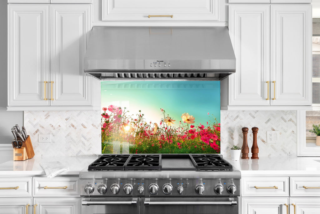 Botanical Floral Tempered Glass Backsplash-BacksplashArtworks