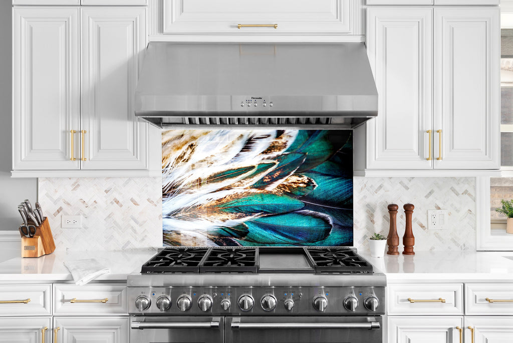 Exotic Feathers - Glass Kitchen Backsplash-BacksplashArtworks