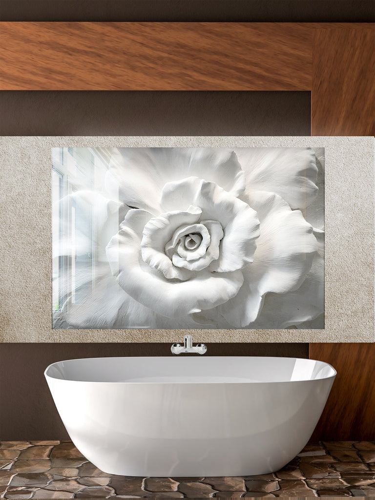 White Rose Tempered Glass Backsplash-BacksplashArtworks