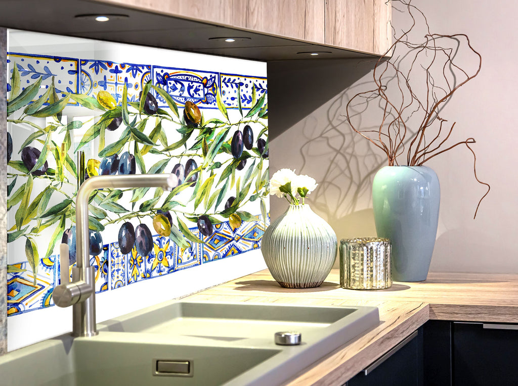 Olive Oil Glass Kitchen Backsplash – Rustic Olive Design with Tiles-BacksplashArtworks