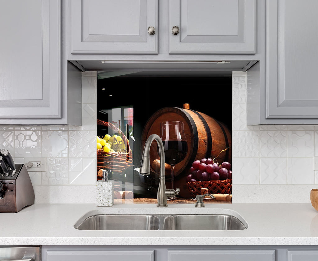 Rustic Wine Barrel Glass Kitchen Backsplash – Vineyard & Red Wine-BacksplashArtworks