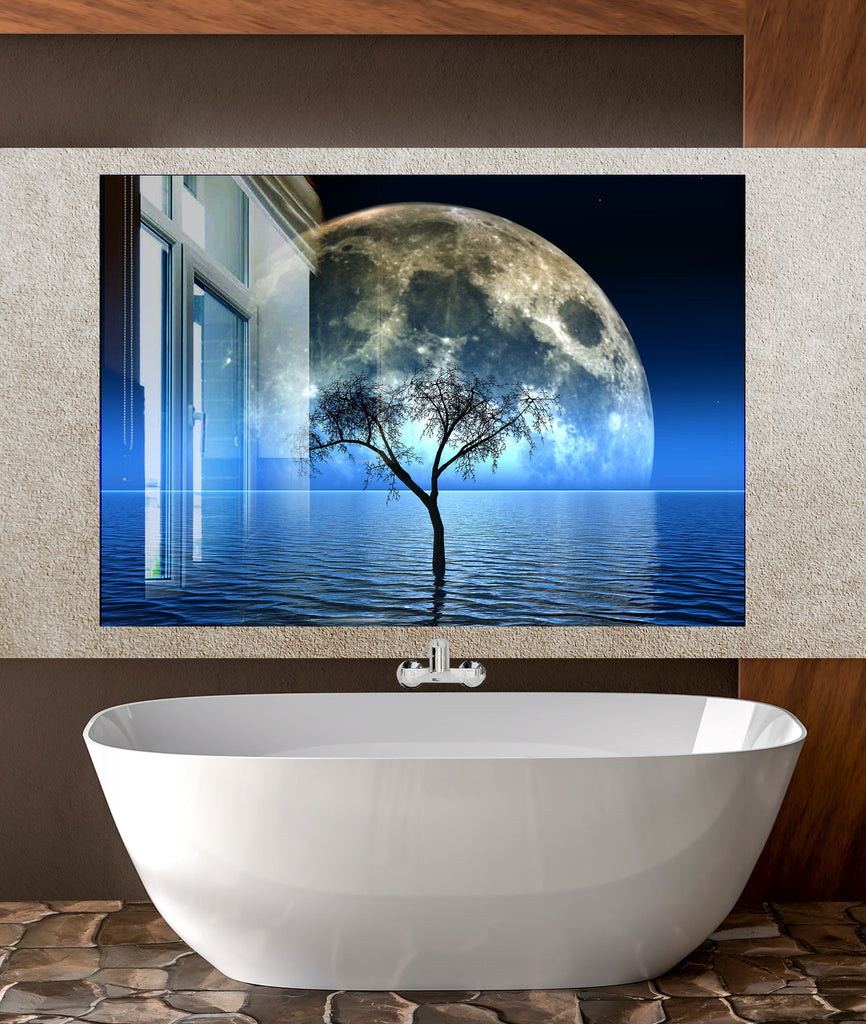 Mystical Moonlit Ocean - Glass Kitchen Backsplash-BacksplashArtworks