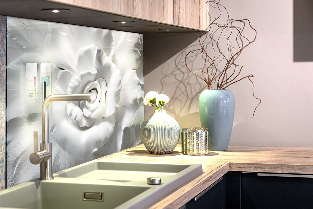 White Rose Tempered Glass Backsplash-BacksplashArtworks