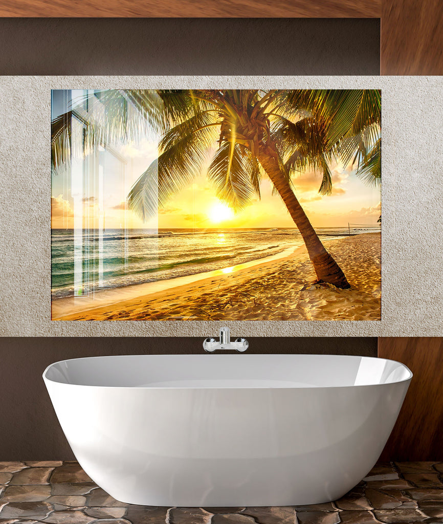 Tropical Sunset Palm Beach Wall Art – Glass Backsplash-BacksplashArtworks