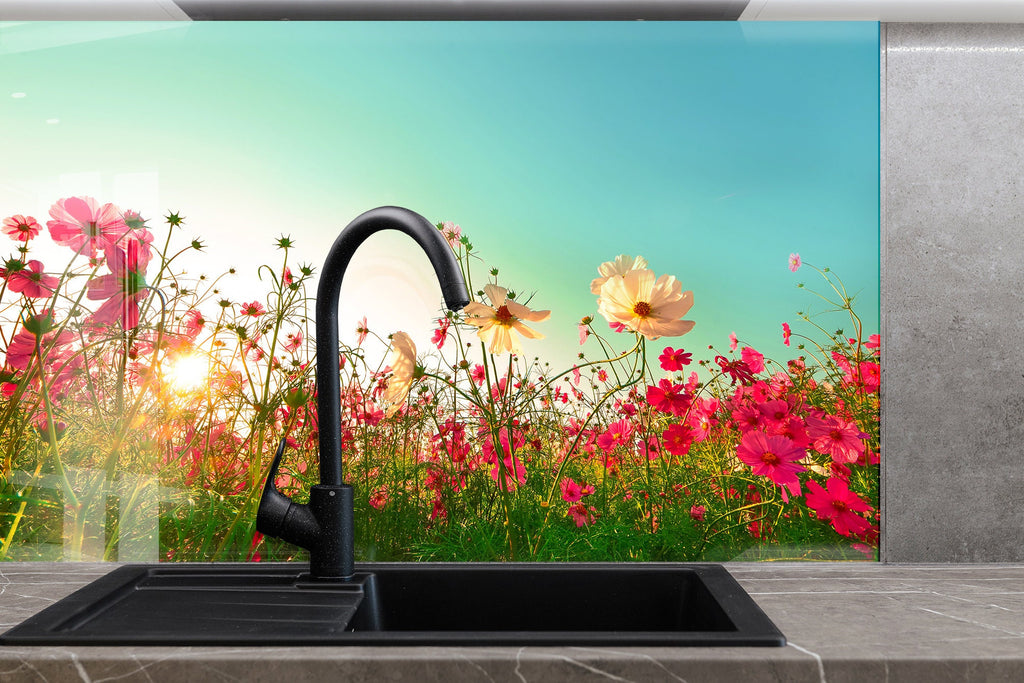 Botanical Floral Tempered Glass Backsplash-BacksplashArtworks