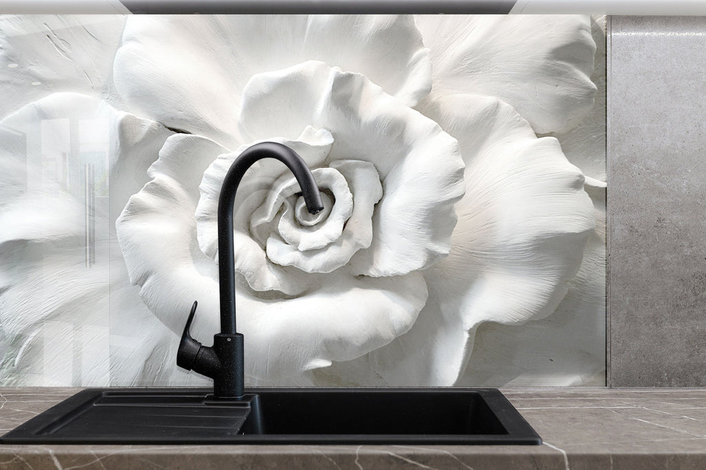 White Rose Tempered Glass Backsplash-BacksplashArtworks