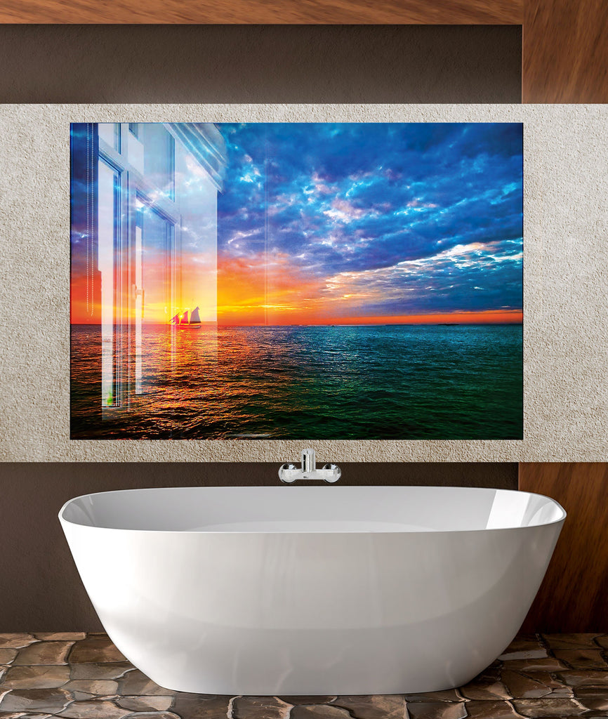 Sailing Sunset Ocean – Glass Kitchen Backsplash-BacksplashArtworks