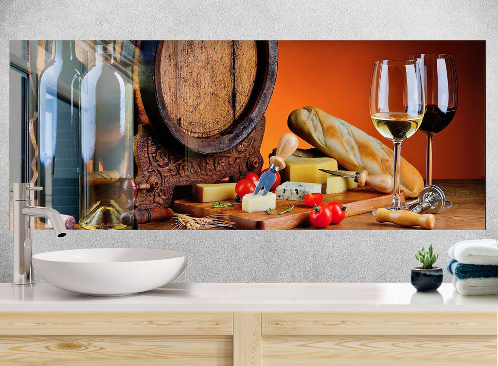 Rustic Wine & Cheese Glass Backsplash – Vintage French Bistro Décor-BacksplashArtworks