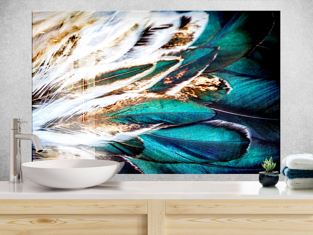 Exotic Feathers - Glass Kitchen Backsplash-BacksplashArtworks