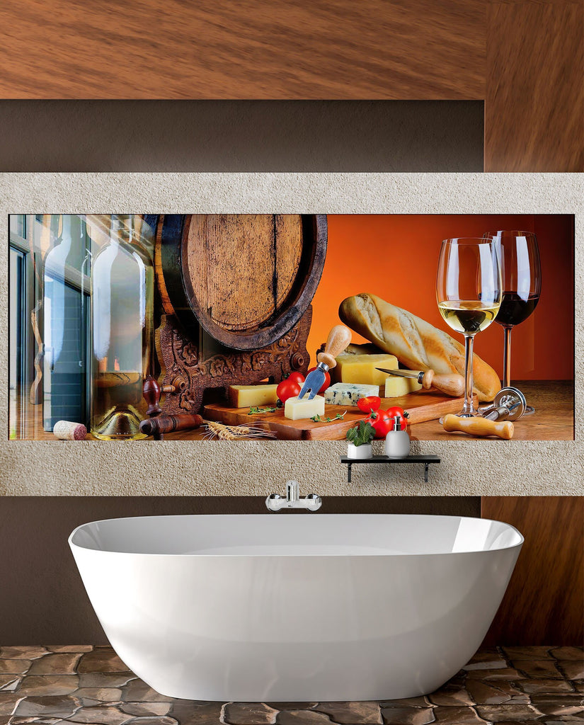 Rustic Wine & Cheese Glass Backsplash – Vintage French Bistro Décor-BacksplashArtworks